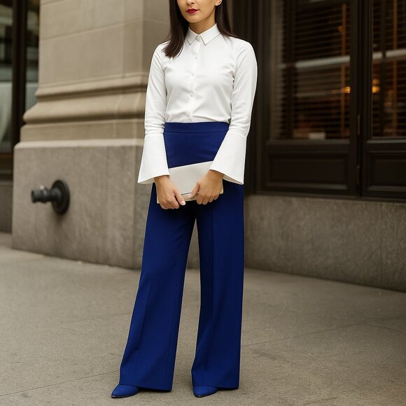 Misha Nonoo High Rise Wide Leg Trouser Pants Blue size 6 - Picture 1 of 9